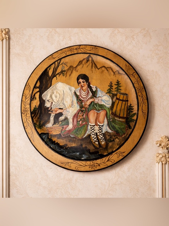 Source Unknown Other - Vintage Women Sitting With Dog Art Wooden